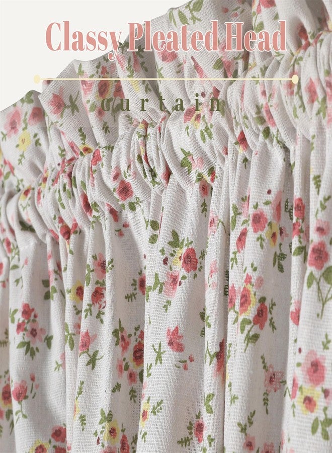 Moslovstar Linen French Door Curtains Set of 2, Elegant Country Style Little Pink Flower Front Door Curtain Dual Rod Pocket Tiebacks Included, 54" W x 72" L - Image 3